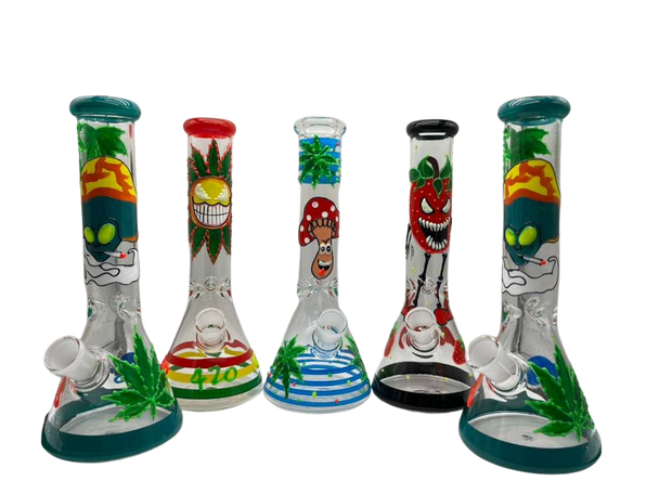 3D DESIGN - WATER PIPE - 10 INCH BEAKER (GLOW IN THE DARK)