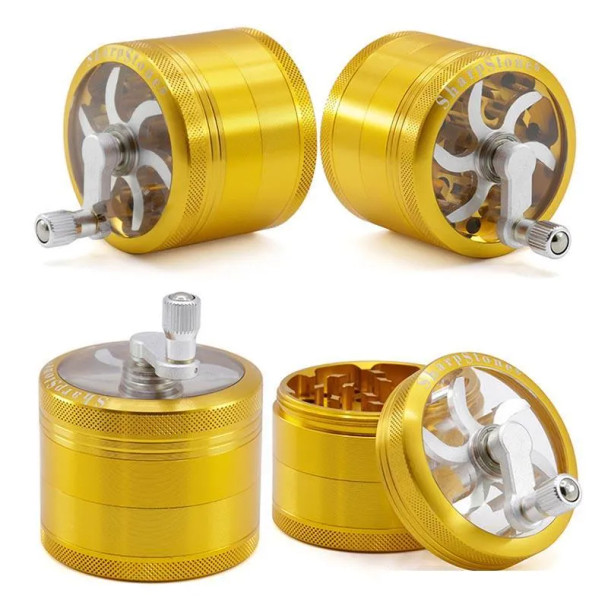 GRINDER - SHARPSTONE - 55MM GOLD WITH HAND CRANK