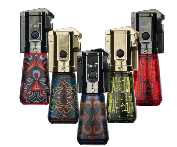 SCORCH TORCH - DISPLAY OF 12 - 61774 - DUAL FUNCTIONAL TORCH ASSORTED DESIGNS