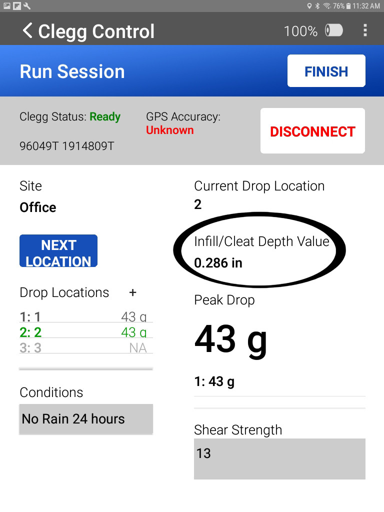 Clegg App connects Field Scout TDR350 Moisture Sensor for gMax and Moisture Readings