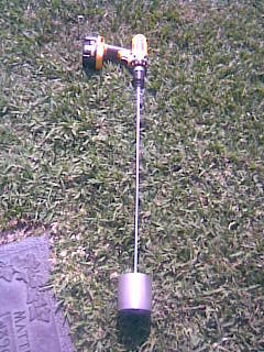 The Turf-Tec Cemetery Vase Clean Out Tool is simply inserted into a cordless drill and placed into the monument vase to be cleaned out. 