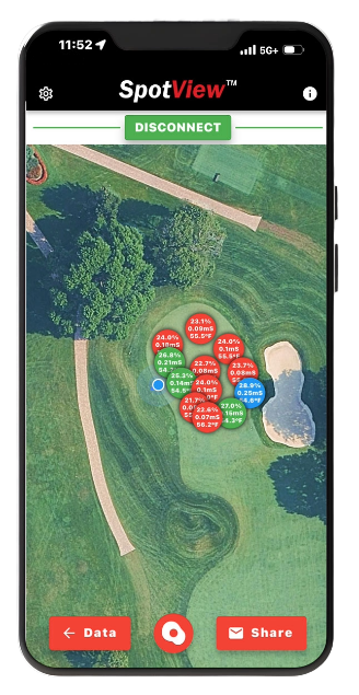 GPS Mapping of readings in free App include moisture, EC and soil temperature