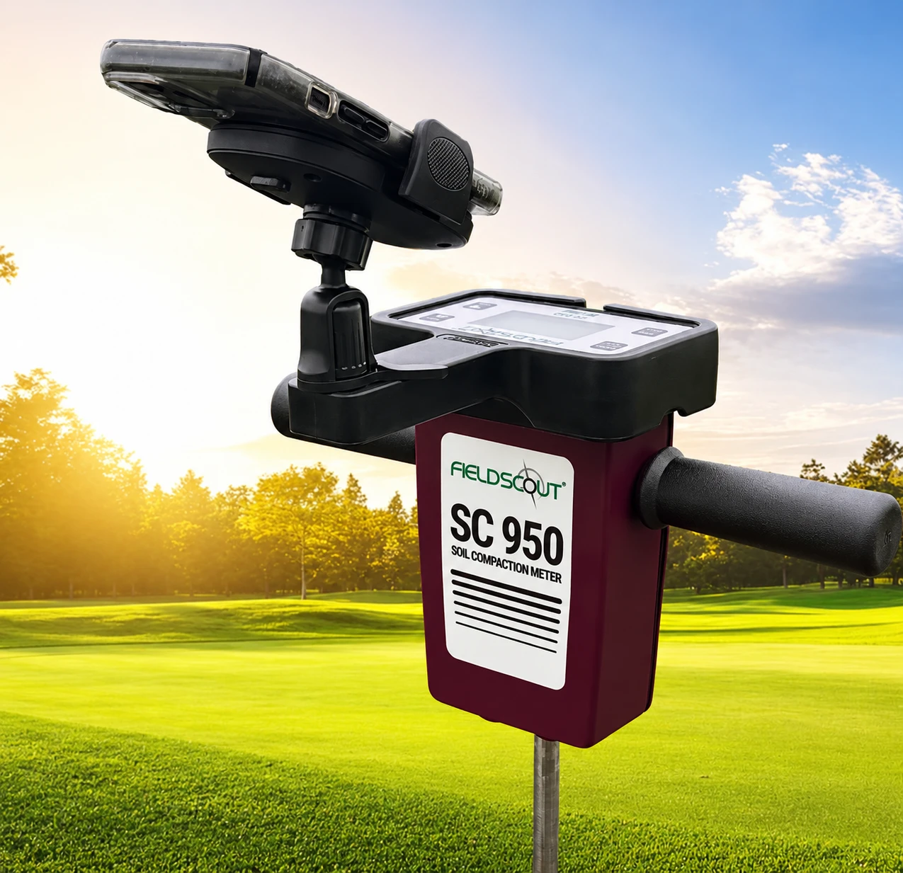 View your cell phone GPS map while taking moisture or soil compaction readings with the FieldScout cell phone holder