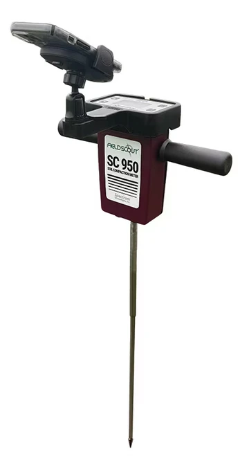Field Scout SC 950 Soil Compaction Meter with Bluetooth measures horizontal root zone soil compaction, Unit shown withh optional Cell Phone Mount