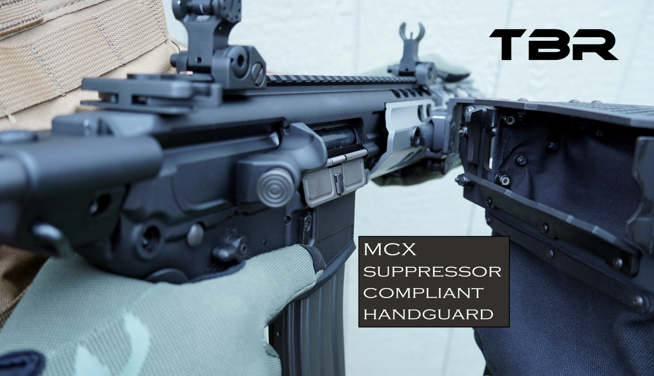 Operator for MCX with Suppressor Compliant hanguard shown.  built with offset frame to compensate for extreme diameter of handguard.