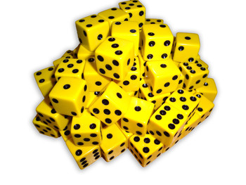 1000 Count - 16mm Yellow  Dice w/ Black Pips