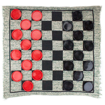 Giant 3-in-1 Checkers & Mega Tic Tac Toe with Reversible Rug