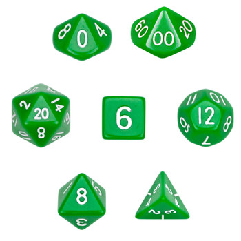 7 Die Polyhedral Dice Set  in Velvet Pouch- Opaque Green