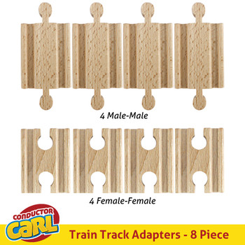 Set of 8 Male-Male Female-Female Wooden Train Track Adapters