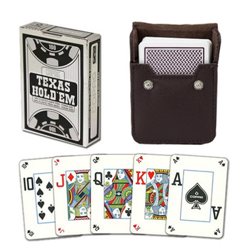 Copag Hold'Em Black Poker Size Peek Indx Deck w Leather Case