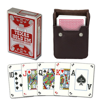 Copag Hold 'Em Red Poker Size Peek Indx Deck w/ Leather Case