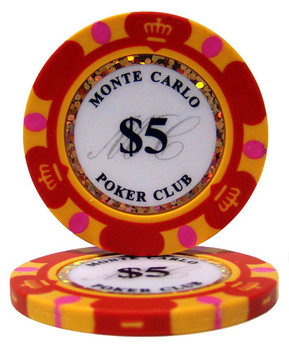 Roll of 25 - $5 Monte Carlo 14 Gram Poker Chips