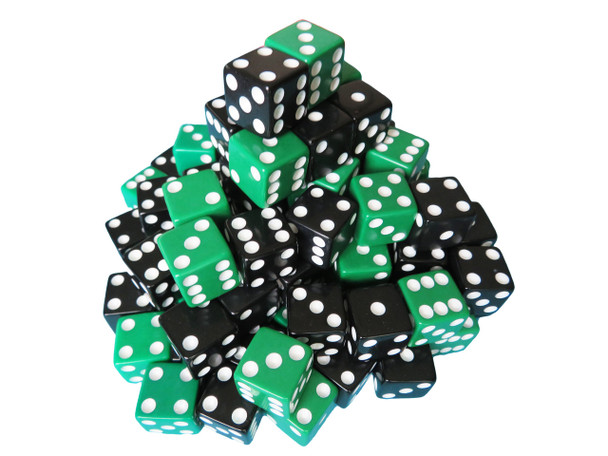 16mm Black and Green Dice Assortment