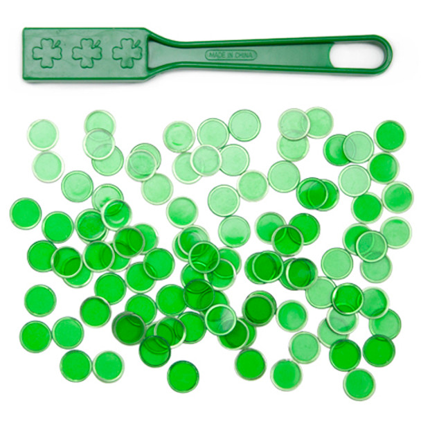 Green Magnetic Bingo Wand with 100 Metallic Bingo Chips