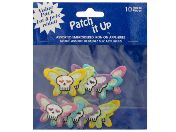 Skull Butterfly Embroidered Iron-On Appliques (pack of 24)
