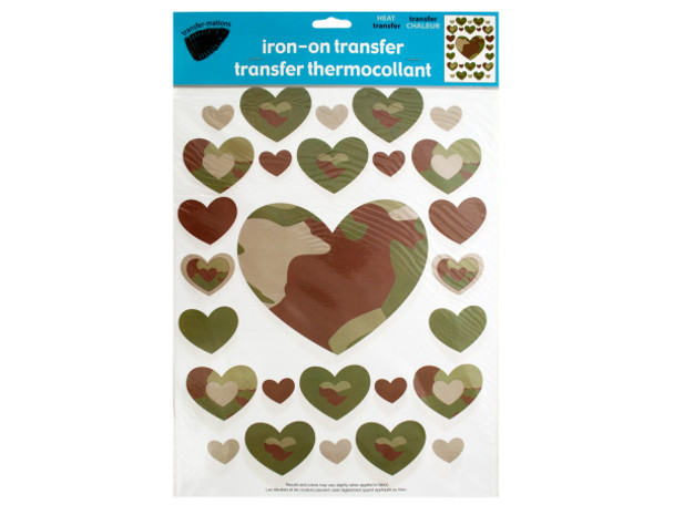 Iron-On Camouflage Hearts Transfers (pack of 24)