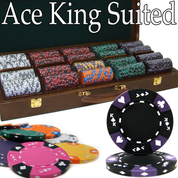 Pre-Pack - 500 Ct Ace King Suited Chip Set Walnut Case