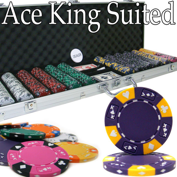 Pre-Pack - 600 Ct Ace King Suited Chip Set Aluminum Case