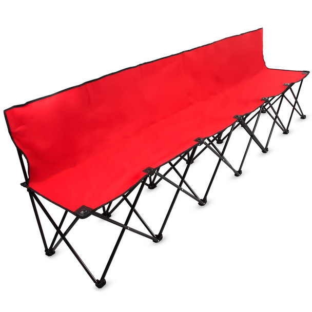 8-Foot Portable Folding 6 Seat Bench with Back, Red