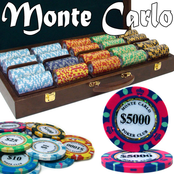 Pre-Pack - 500 Ct Monte Carlo Chip Set Walnut Wooden Case