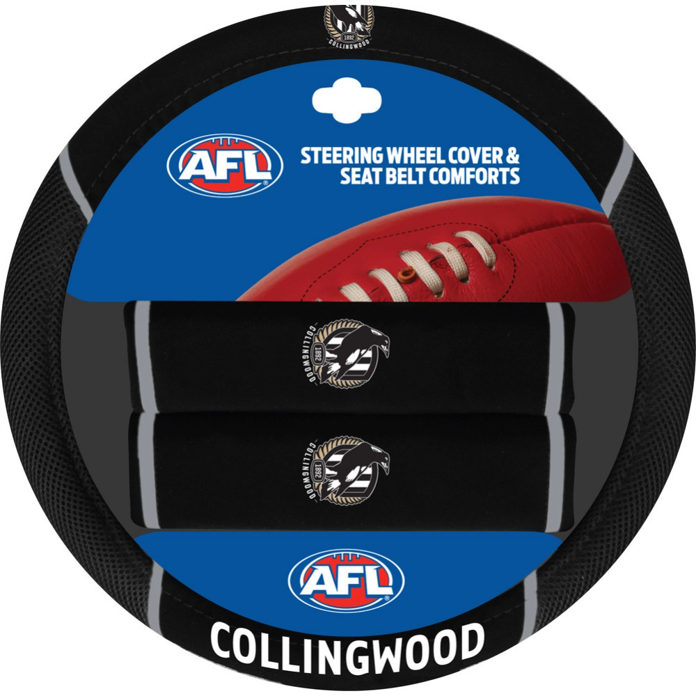 Collingwood Steering Wheel Cover and Seat Belt Comforts Combo | Official Collingwood FC Merchandise