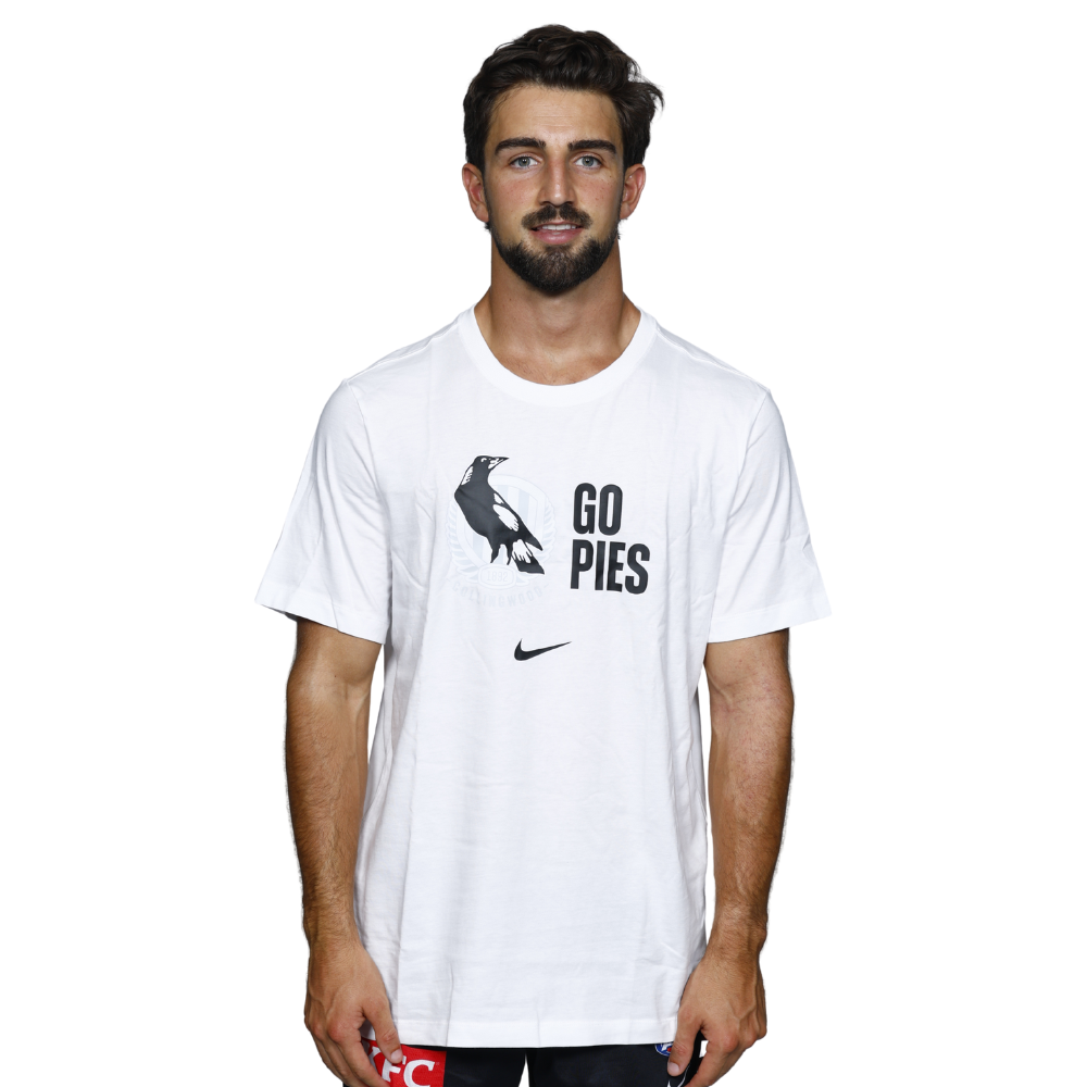 Collingwood 2025 Nike Mens White Graphic Tee | Official Collingwood FC Merchandise