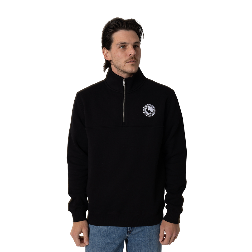 Collingwood Logo Basic 1/4 Zip Black Crew | Official Collingwood FC Merchandise