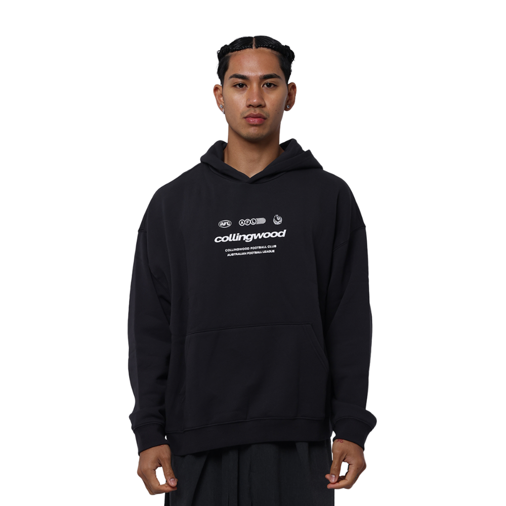 Collingwood Lifestyle Box Fit Black Hood | Official Collingwood FC Merchandise