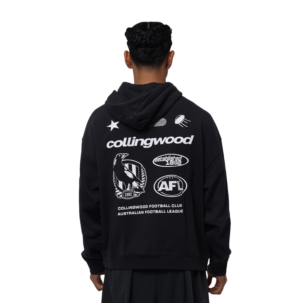 Collingwood Lifestyle Box Fit Black Hood | Official Collingwood FC Merchandise