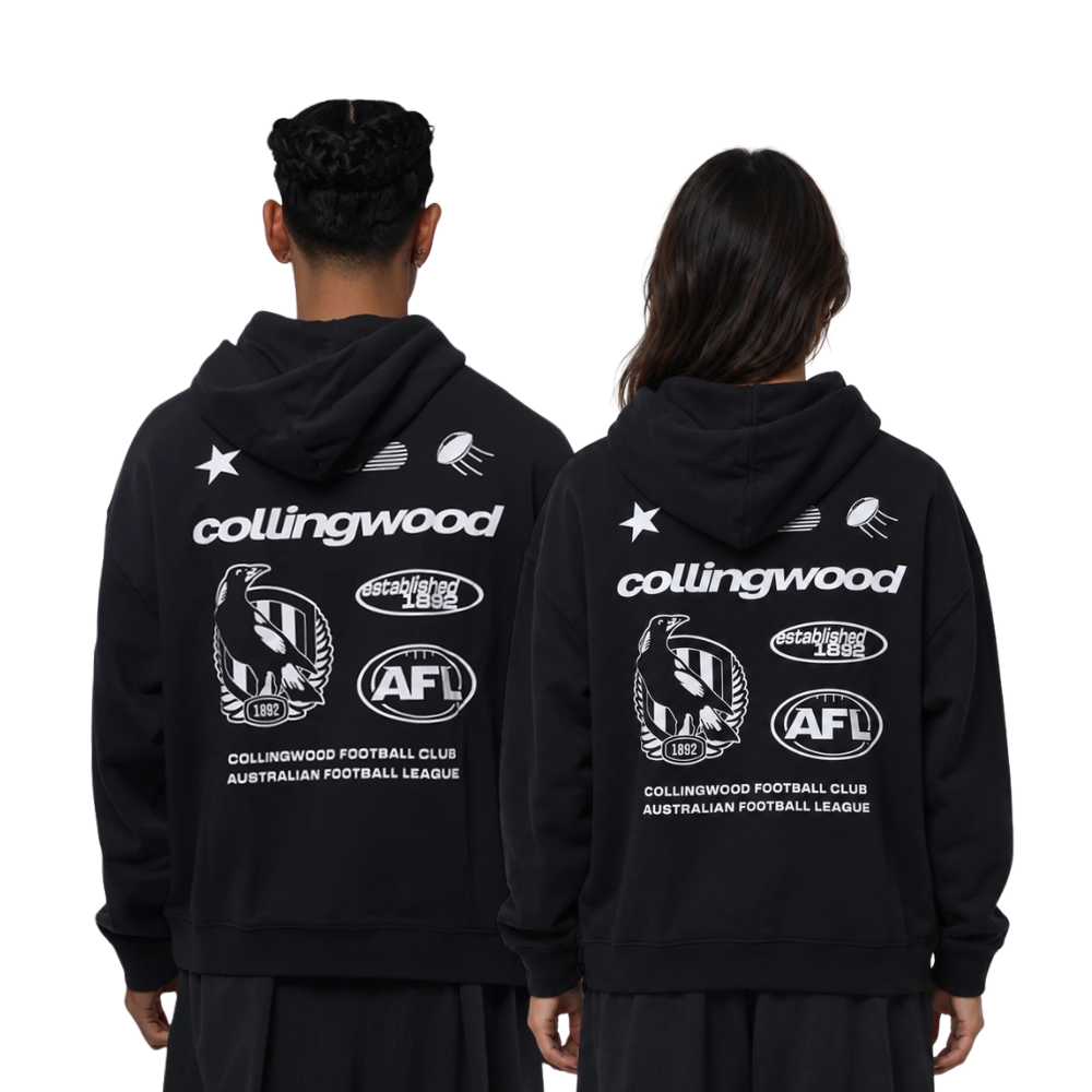 Collingwood Lifestyle Box Fit Black Hood | Official Collingwood FC Merchandise