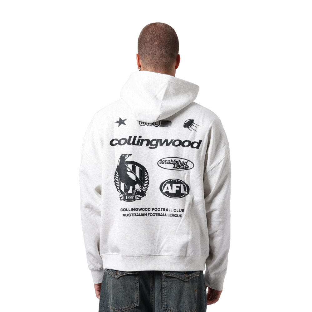 Collingwood Lifestyle Box Fit Grey Hood | Official Collingwood FC Merchandise
