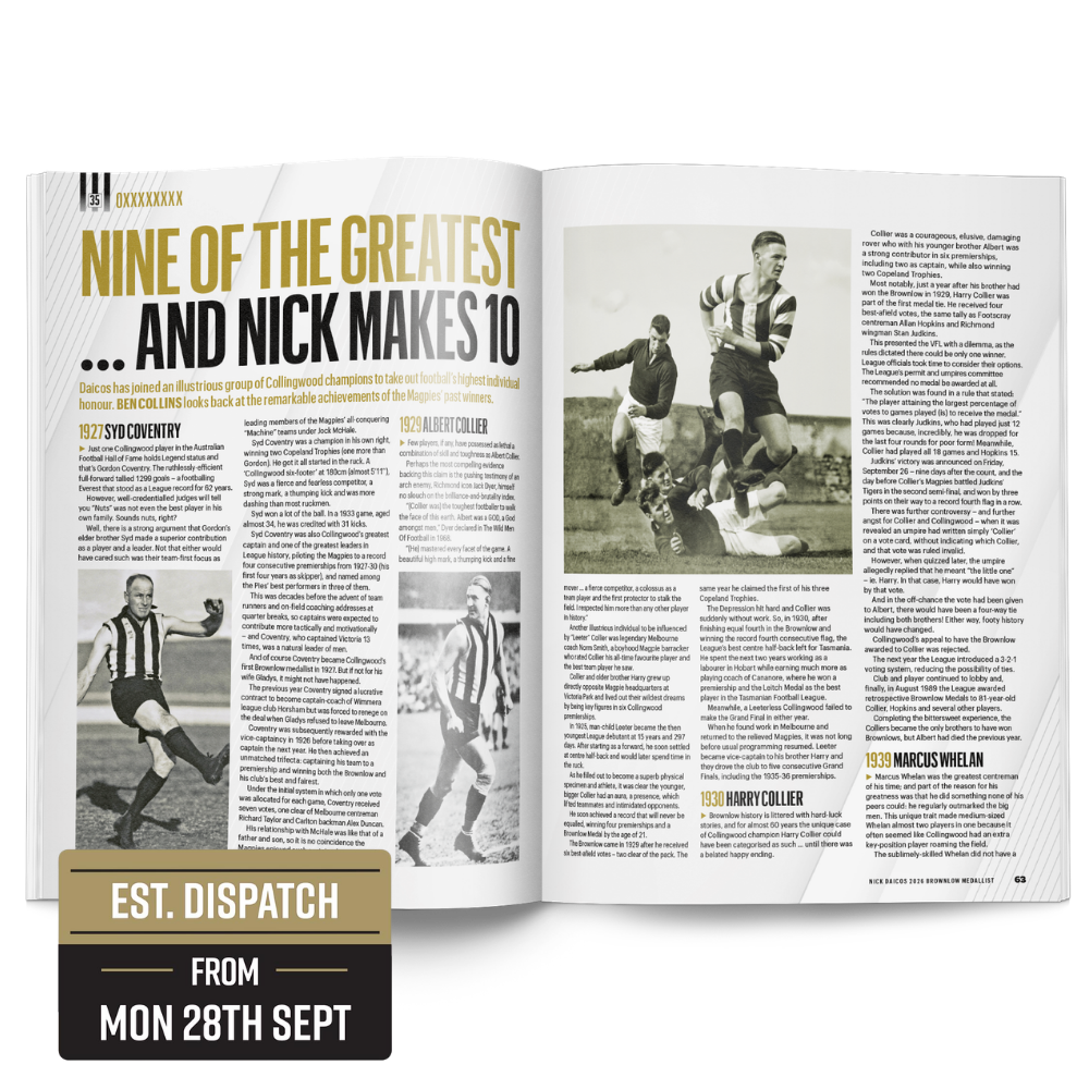 (PRE ORDER) Collingwood Nick Daicos 2026 Brownlow Magazine
