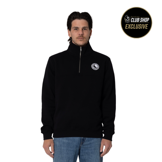 Collingwood Logo Basic 1/4 Zip Black Crew | Official Collingwood FC Merchandise