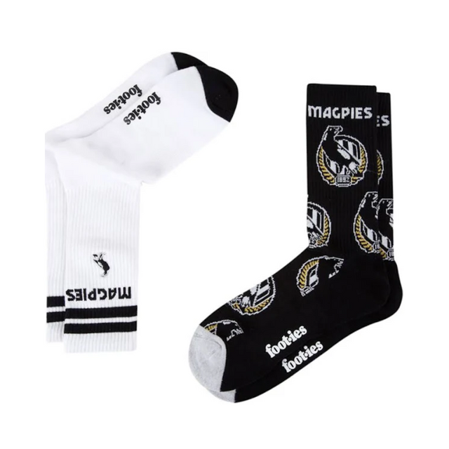 Collingwood Foot-ies Mascot Sneaker 2 Pack Socks M/L Collingwood Foot-ies Mascot Sneaker 2 Pack Socks M/L