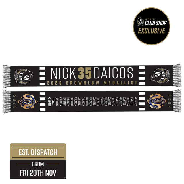 (PRE ORDER) Collingwood Nick Daicos 2026 Brownlow Scarf