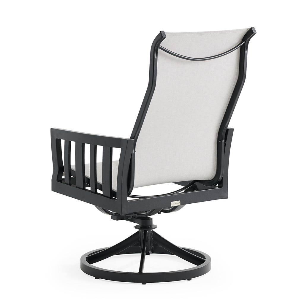 Back view showing slatted armrest design