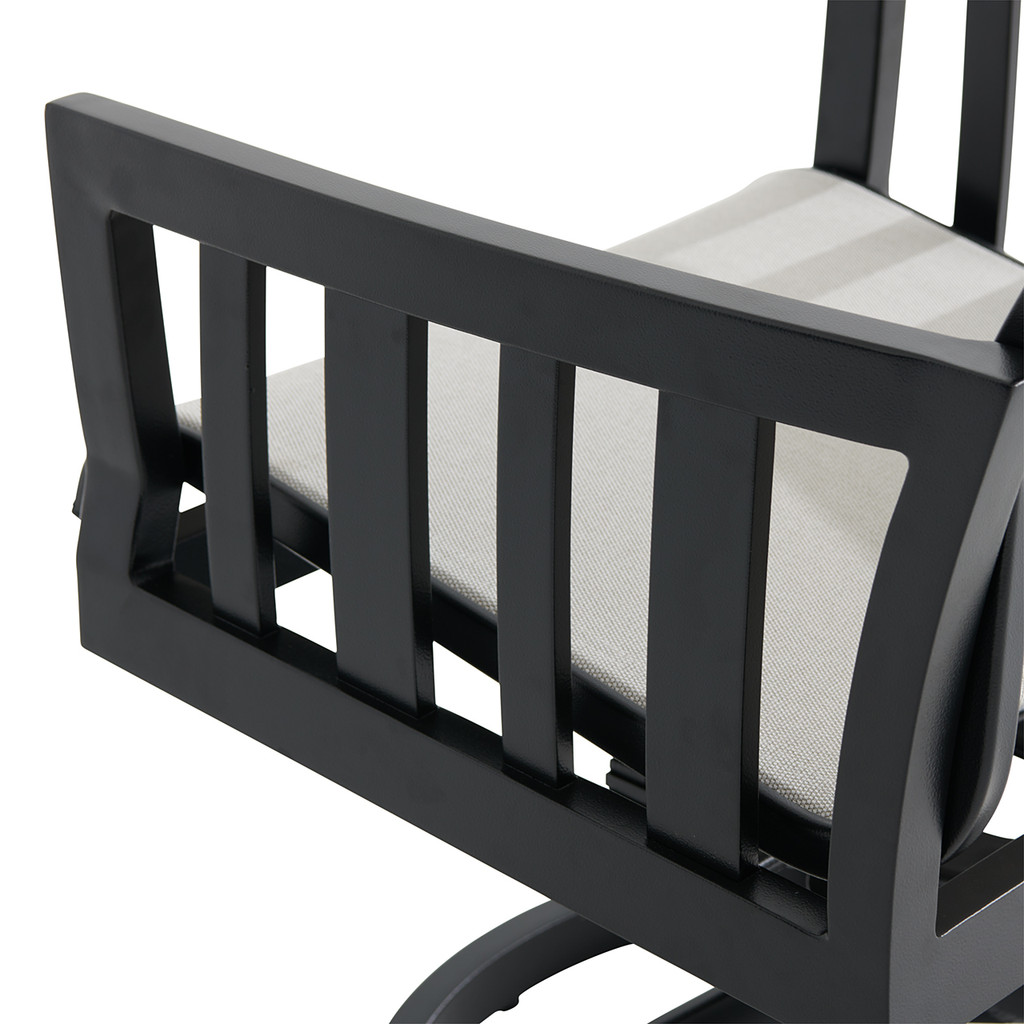 Close-up of the armrest slats and cushion attachment
