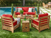 Castello Natural Oil Stain Teak and Flagship Ruby Cushion 4 Pc. Sofa Group with 48 x 24 in. Coffee Table
