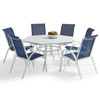 Cape Coral Aluminum with Sling 7 Piece Dining Set + 60 in. Hexagon Slat Top Table