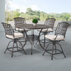 Tivoli Aged Bronze Cast Aluminum with Cushions 5 Piece Swivel Gathering Height Set + 48 in. D Gathering Height Table
