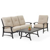 Lodge Aged Bronze Aluminum with Cast Ash Cushions 3 Piece Sofa Group + 48 x 32 in. Coffee Table