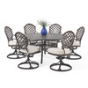 Bordeaux Golden Bronze Cast Aluminum with Cushions 7 Piece Swivel Dining Set + 60 in. D Table with Inlaid Lazy Susan