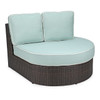 San Lucas Dark Elm Outdoor Wicker and Spectrum Mist Cushion Right Hand Facing Cuddle Bed Sectional