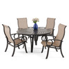 Eclipse Autumn Rust Aluminum with Elevation Stone Sling 5 Piece Dining Set + 54 in. D Table
