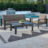 Chelsea Textured Black Aluminum and Weathered Teak Outdoor Wicker Concealed Cushions 3 Pc. Sofa Group + 46 x 26 in. Coffee Table 