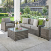 Contempo Husk Outdoor Wicker with Cushions 3 Piece Sofa Group + 32 in. Sq. Glass Top Coffee Table