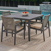 Tulum Husk Midnight Aluminum with Cushions 5 Piece Arm Dining Set + 43 in. Sq. Dining Table