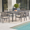 Tulum Husk Midnight Aluminum with Cushions 7 Piece Arm Dining Set + 84 X 40 in. Rect. Dining Table