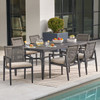 Tulum Husk Midnight Aluminum with Cushions 7 Piece Arm Dining Set + 84 X 40 in. Rect. Dining Table
