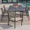 Tulum Husk Midnight Aluminum with Cushions 7 Piece Arm Dining Set + 84 X 40 in. Rect. Dining Table